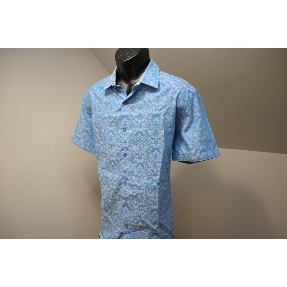 Robert Graham Button Down Shirt Men XL Blue Floral Short Sleeve Classic EUC